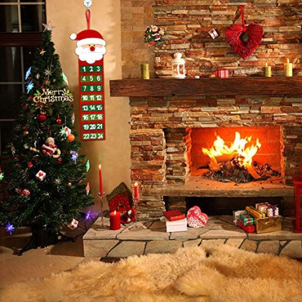 C51001 adventní kalendář s vánočními motivy: Santa Claus a sněhulák, plstěný, závěsný, prázdný
