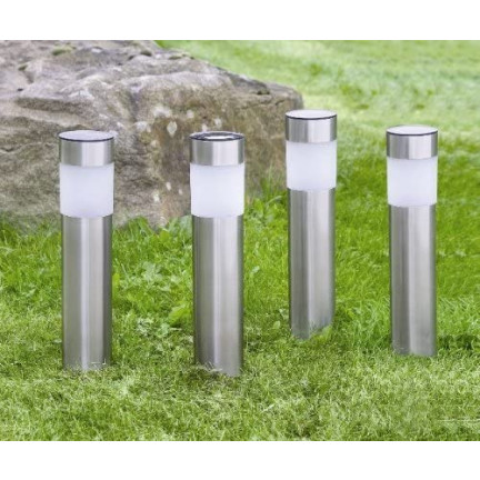 TG45633 solární zahradní lampa, zapichovací LED lampa, solární sloupek do země, nerezová, stříbrná