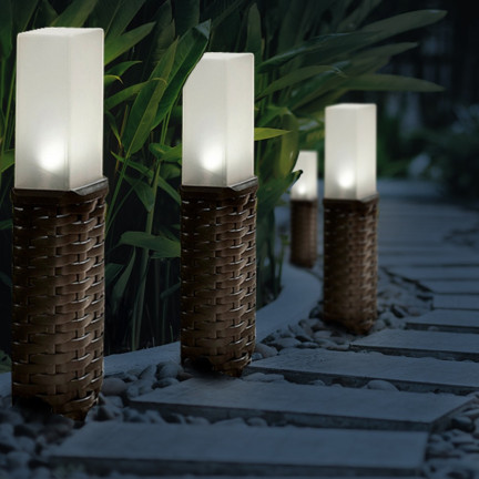 TG66774 solární zahradní lampa, ratan, ratanové LED lampičky (4 ks), solární zapichovací sloupek