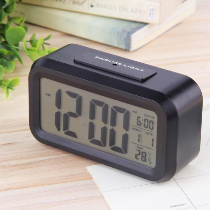AP29 digitální budík s velkým LCD displejem, teploměrem a kalendářem na stůl, s funkcí odloženého buzení