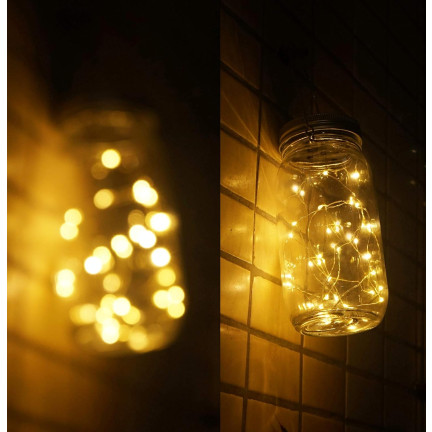 TG77618 LED zahradní lampa, solární závěsná lucerna, skleněná nádoba, řetěz s 10 LED diodami, teplá bílá
