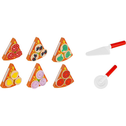 TG50033 dřevěná pizza na krájení, skládačka se suchým zipem, suché zipy, příslušenství, nůž