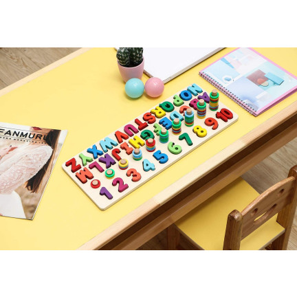 TG67011 dřevěná skládačka – montessori třídička s abecedou a číslicemi pro výuku