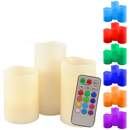 OO68 LED svíčky na dálkové ovládání, sada 3 ks, RGB