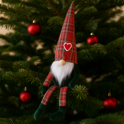 TG63095 vánoční skřítek pod stromeček, trpaslík, gnóm, Santa Claus, velký, 67 cm, ozdoba, dárek