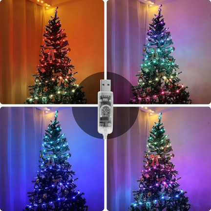 Chytré LED vánoční světýlka, 100 l, vícebarevná, s dálkovým ovládáním, USB, 10 + 0,6 m