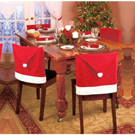 SW49 potahy na židle, čepice Santa Clause, vánoční ozdoba na opěradlo židle