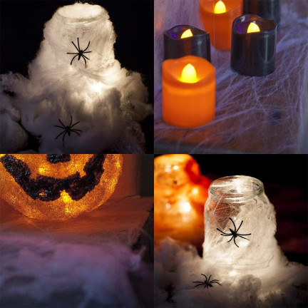 Umělá pavučina s pavouky, bílá, halloweenská dekorace, 22 g, 2 pavouci.