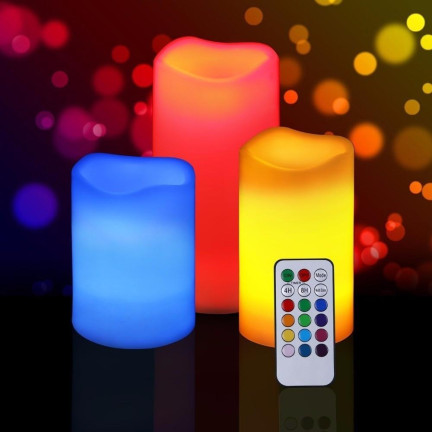OO68 LED svíčky na dálkové ovládání, sada 3 ks, RGB