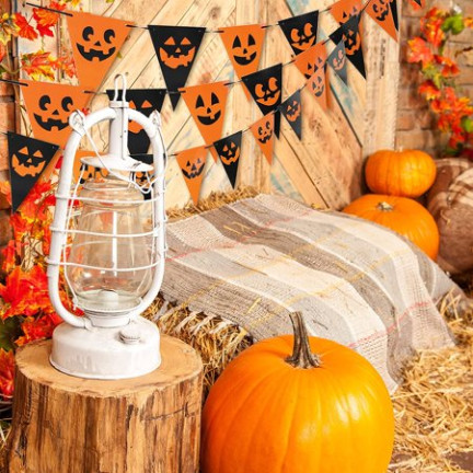 Halloweenská girlanda s balónky, papírová, směs barev, s dýněmi, přívěsky, 3 m