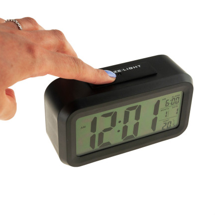 AP29 digitální budík s velkým LCD displejem, teploměrem a kalendářem na stůl, s funkcí odloženého buzení