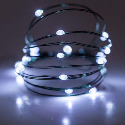 TG73524-1 vánoční světýlka, zelený drát, na baterie, studené bílé světlo, 40 LED