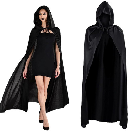 Plášť s kapucí, černý, pro čarodějku, pro upíra, halloweenský kostým, univerzální