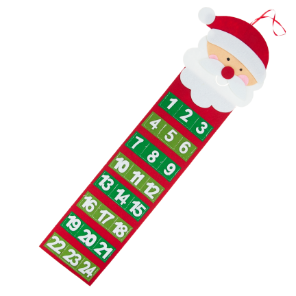 C51001 adventní kalendář s vánočními motivy: Santa Claus a sněhulák, plstěný, závěsný, prázdný