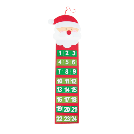 C51001 adventní kalendář s vánočními motivy: Santa Claus a sněhulák, plstěný, závěsný, prázdný