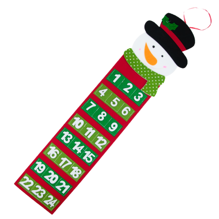 C51001 adventní kalendář s vánočními motivy: Santa Claus a sněhulák, plstěný, závěsný, prázdný