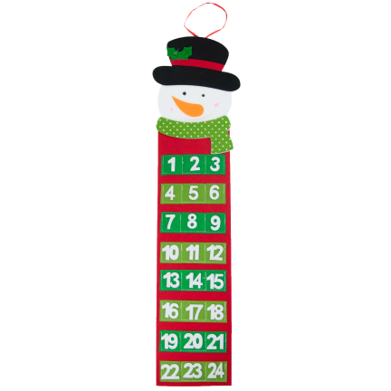 C51001 adventní kalendář s vánočními motivy: Santa Claus a sněhulák, plstěný, závěsný, prázdný