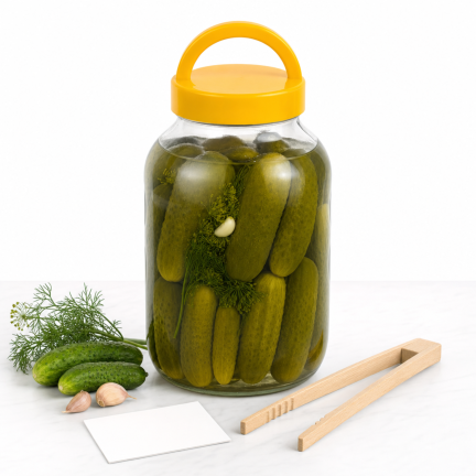 CHOM300/a Sklenice 3 l na nakládání okurek, zelí a kvasených potravin s víčkem a kleštěmi