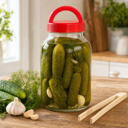 CHOM300/a Sklenice 3 l na nakládání okurek, zelí a kvasených potravin s víčkem a kleštěmi