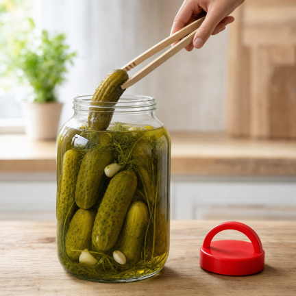 CHOM300/a Sklenice 3 l na nakládání okurek, zelí a kvasených potravin s víčkem a kleštěmi