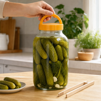 CHOM300/a Sklenice 3 l na nakládání okurek, zelí a kvasených potravin s víčkem a kleštěmi