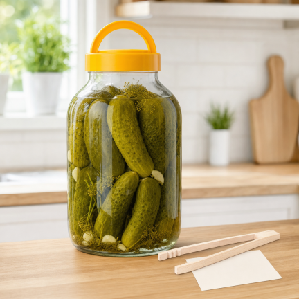 CHOM300/a Sklenice 3 l na nakládání okurek, zelí a kvasených potravin s víčkem a kleštěmi