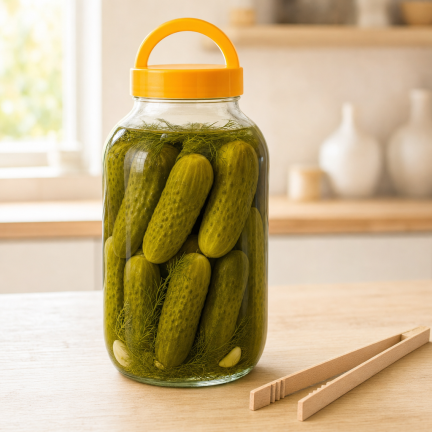 CHOM300/a Sklenice 3 l na nakládání okurek, zelí a kvasených potravin s víčkem a kleštěmi
