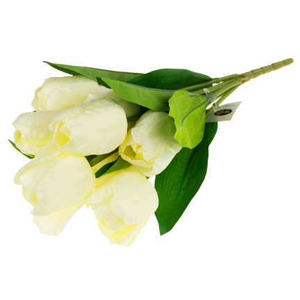 CV10614-10 kytice 9 umělých tulipánů v barvě ecru a bílých tulipánů