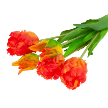 CV13899-7 tulipány, kytice tulipánů, papouškové umělé květiny s gumovým povrchem, 5 ks, vypadají jako živé