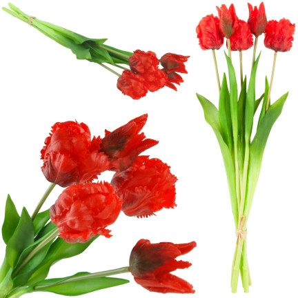 CV13899-8 tulipány, kytice tulipánů, papouščí tulipány, umělé květiny s gumovým povrchem, 5 ks, vypadají jako živé