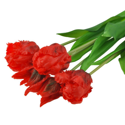 CV13899-8 tulipány, kytice tulipánů, papouščí tulipány, umělé květiny s gumovým povrchem, 5 ks, vypadají jako živé