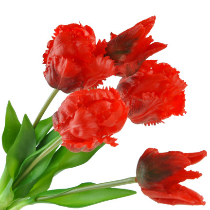 CV13899-8 tulipány, kytice tulipánů, papouščí tulipány, umělé květiny s gumovým povrchem, 5 ks, vypadají jako živé