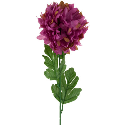 CV14384-5 chryzantéma, větvička 70 cm, umělé květiny do věnce, velký květ 13 cm na hrob, purpurová