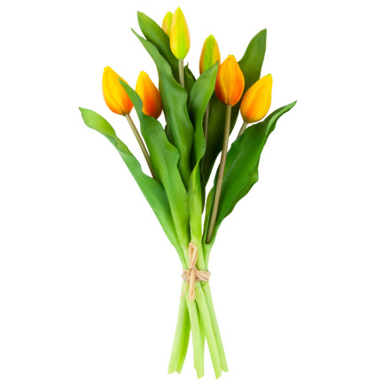 CV18674-8 tulipány, kytice tulipánů, gumové, jako živé, silikonové, oranžové