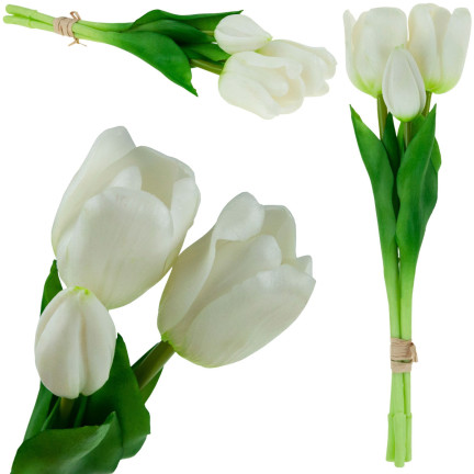 CV17690-2 kytice silikonových tulipánů, 3 ks, luxusní bílé tulipány, jako živé