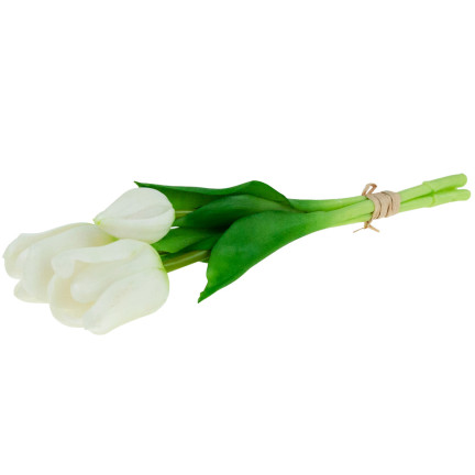 CV17690-2 kytice silikonových tulipánů, 3 ks, luxusní bílé tulipány, jako živé