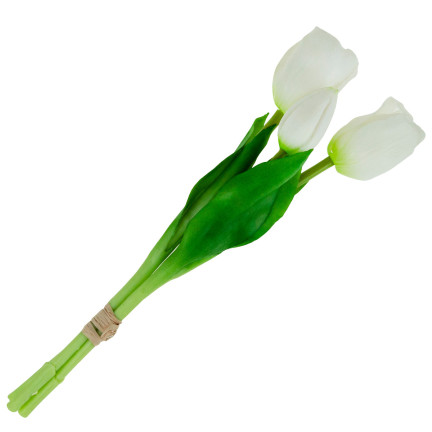 CV17690-2 kytice silikonových tulipánů, 3 ks, luxusní bílé tulipány, jako živé