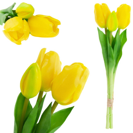 CV17690-3 kytice silikonových tulipánů, 3 ks, luxusní žluté tulipány, jako živé