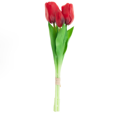 CV17690-7 kytice silikonových tulipánů s gumovým povrchem, 3 ks, luxusní červené tulipány, jako živé