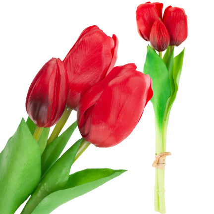 CV17690-7 kytice silikonových tulipánů s gumovým povrchem, 3 ks, luxusní červené tulipány, jako živé