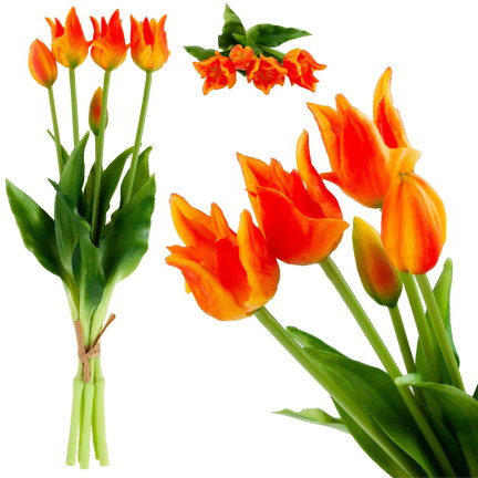 CV17691-4 tulipány papouščí tulipán kytice gumové jako živé oranžové