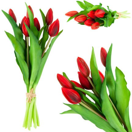 CV18674-11 tulipány, kytice tulipánů, pogumované, gumové, jako živé, silikonové, červené