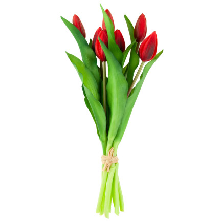CV18674-11 tulipány, kytice tulipánů, pogumované, gumové, jako živé, silikonové, červené