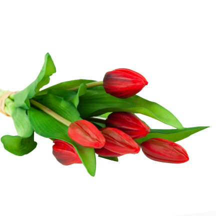 CV18674-11 tulipány, kytice tulipánů, pogumované, gumové, jako živé, silikonové, červené