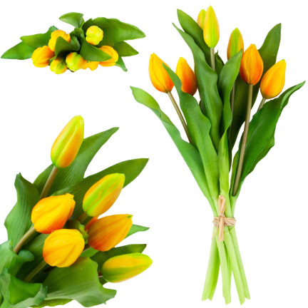 CV18674-8 tulipány, kytice tulipánů, gumové, jako živé, silikonové, oranžové