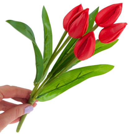 CV26806-5  tulipán, kytice tulipánů, červené, krásné jako živé, umělé pěnové tulipány