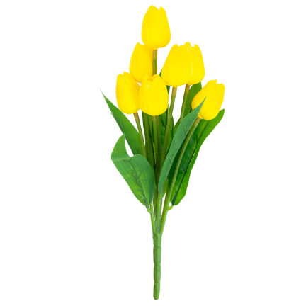 CV26807-4 tulipán, kytice pěnových tulipánů X7, žluté umělé tulipány v kytici
