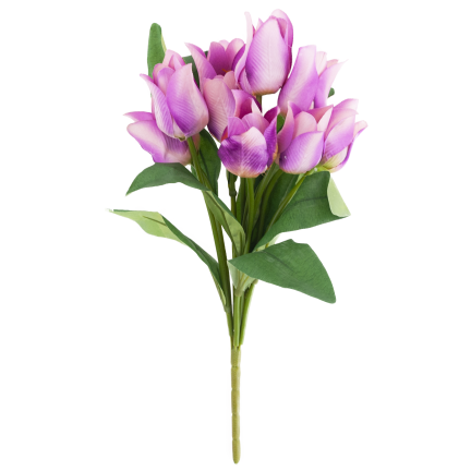 CV26811-7 kytice umělých tulipánů s perforací, 9 ks, fialová