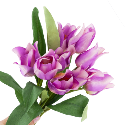 CV26811-7 kytice umělých tulipánů s perforací, 9 ks, fialová
