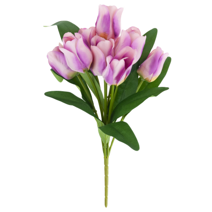 CV26815-7 kytice fialových umělých tulipánů s přechodem barev, 9 květů